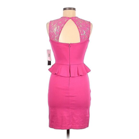 NWT Cynthia Steffe Hot Pink Lace Cutout Back Bodycon Peplum Dress - Picture 3 of 14